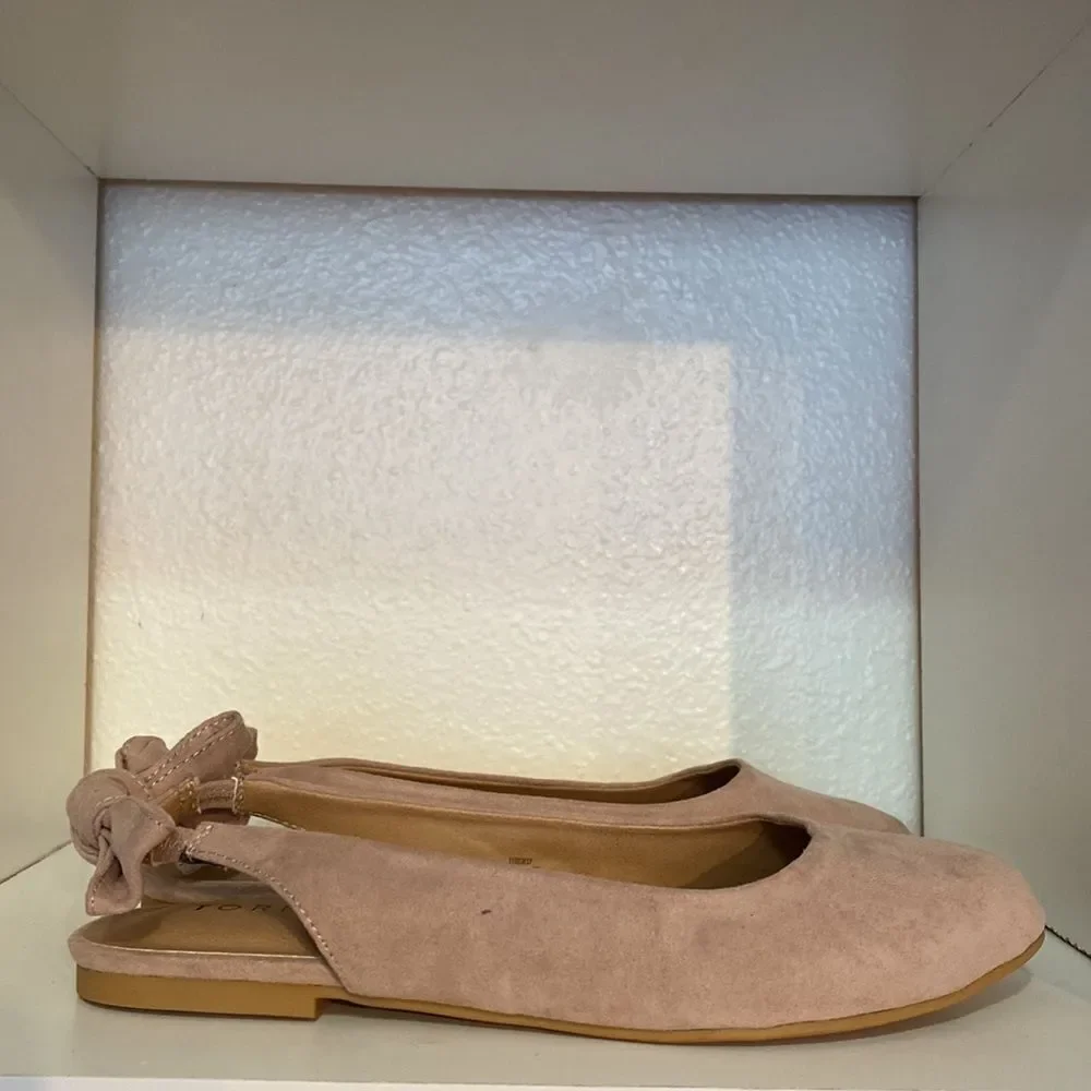 Torrid Faux Suede Tan Sling Back Bow Ballet Flat Shoe